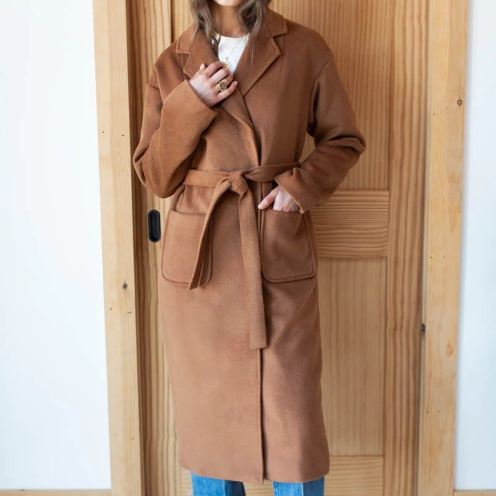 Emerson Fry Drop Shoulder Long Coat — Camel